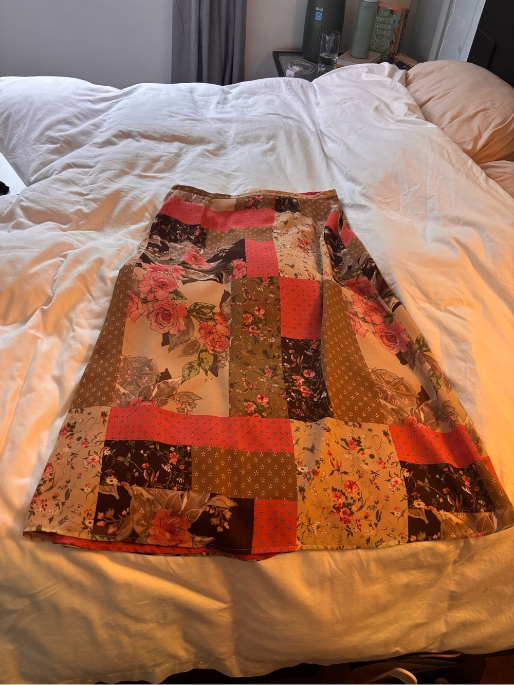 Vintage Liz Claiborne/Emma James Patchwork Floral A-Line Skirt in Pink & Olive